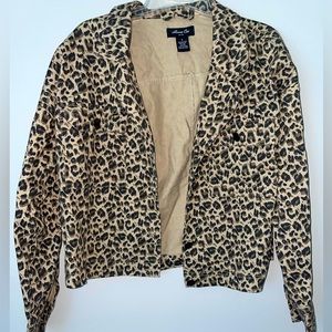 Francesca’s Cheetah Print Denim Jacket. Size Small.